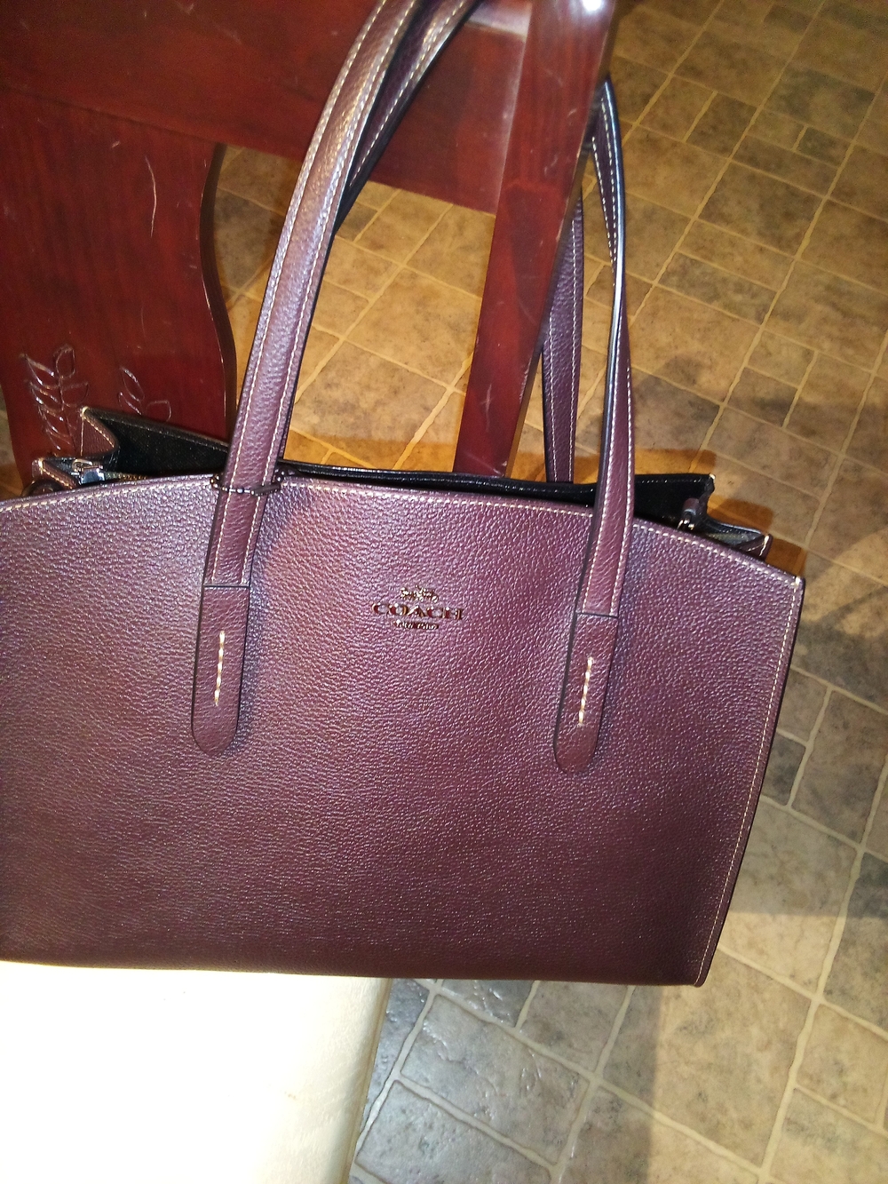 Coach Pebbled Leather Tote in Oxblood
